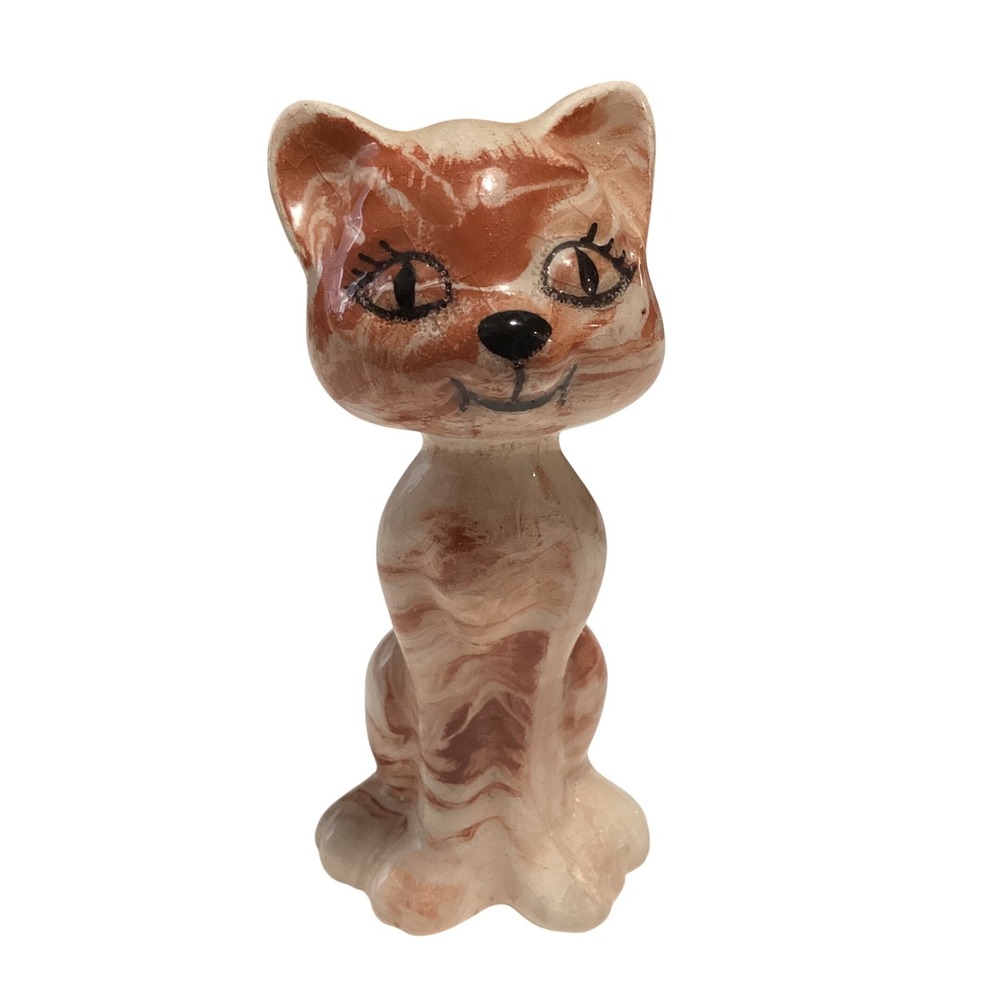 Vintage Ceramitique Sitka Alaska Clay Marbled Ceramic Cat Figurine 3.5 Inch